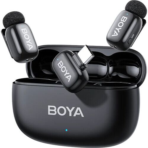 BOYA mini 2 2-Person Wireless Microphone System with One Receiver with USB-C Connector (Black, with Charging Case) - Image 1