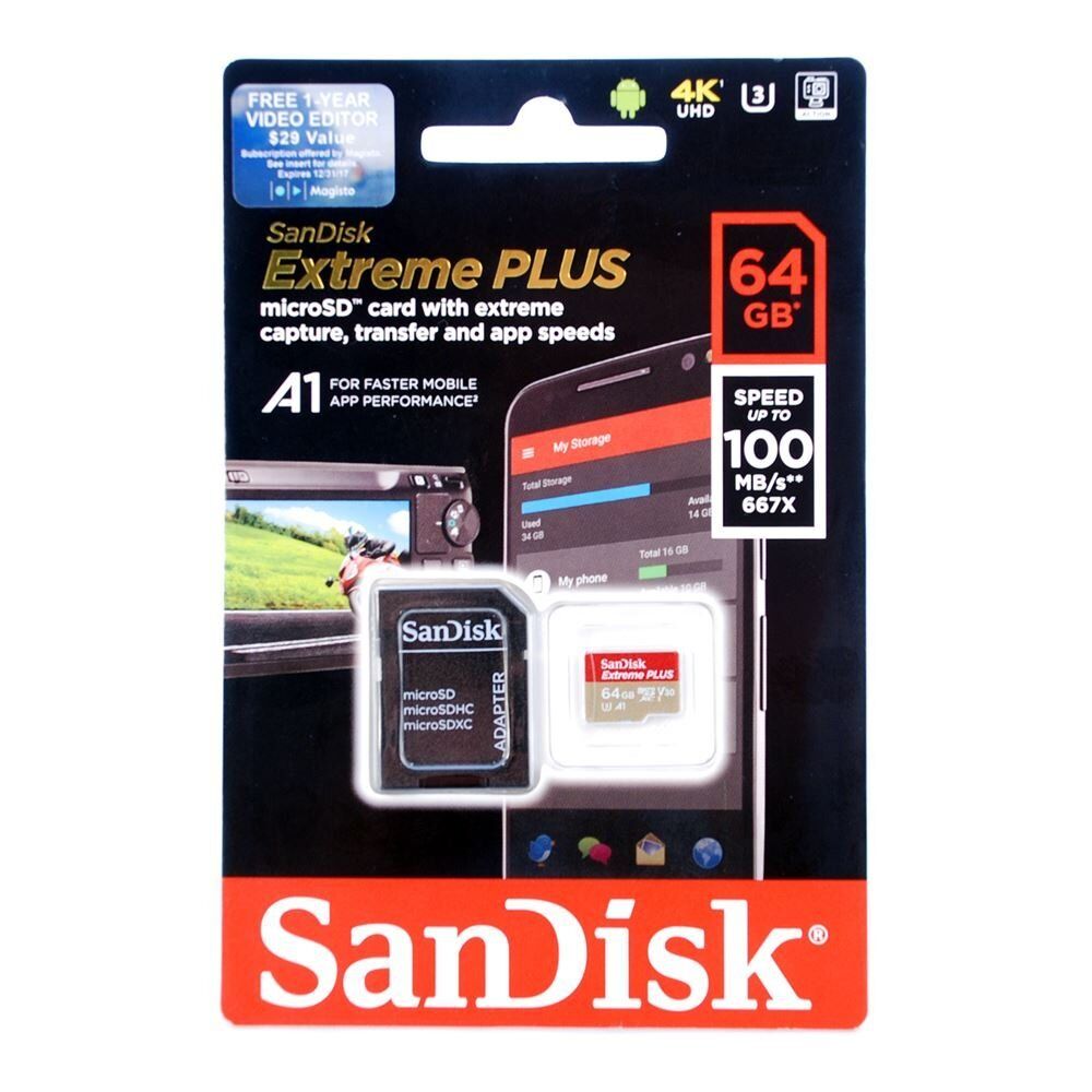 61J1mtHV3OL._SL1000_-1.jpg SanDisk Extreme 64GB 100/mbps microSDXC Memory Card - Image 1