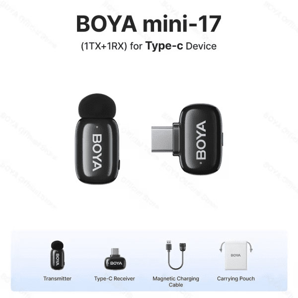 BOYA Mini 17 For Andriod Type C Wireless Microphone With 3 Year Warranty BOYA Mini 17 For Andriod Type C Wireless Microphone With 3 Year Warranty