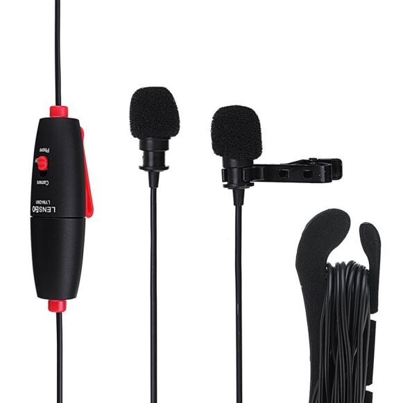 LENSGO LYM-DM1 2 in 1 Omni-directional Lavalier Video Interview Condenser Microphone with 6m Cable - Image 1