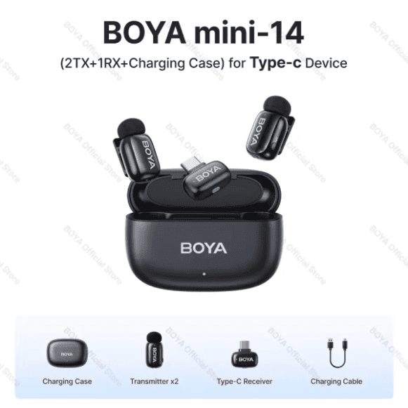 BOYA Mini 14 For Andriod Type C Dual Wireless Microphone With Charging Case With 3 Year Warranty BOYA Mini 14 For Andriod Type C Dual Wireless Microphone With Charging Case With 3 Year Warranty