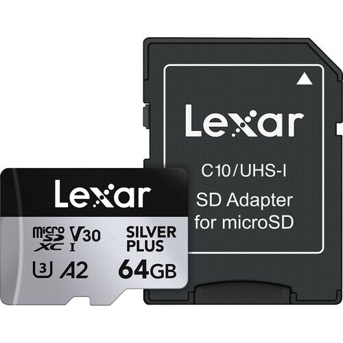 Lexar 64GB Professional SILVER PLUS UHS-I microSDXC Memory Card with SD Adapter Lexar 64GB Professional SILVER PLUS UHS-I microSDXC Memory Card with SD Adapter